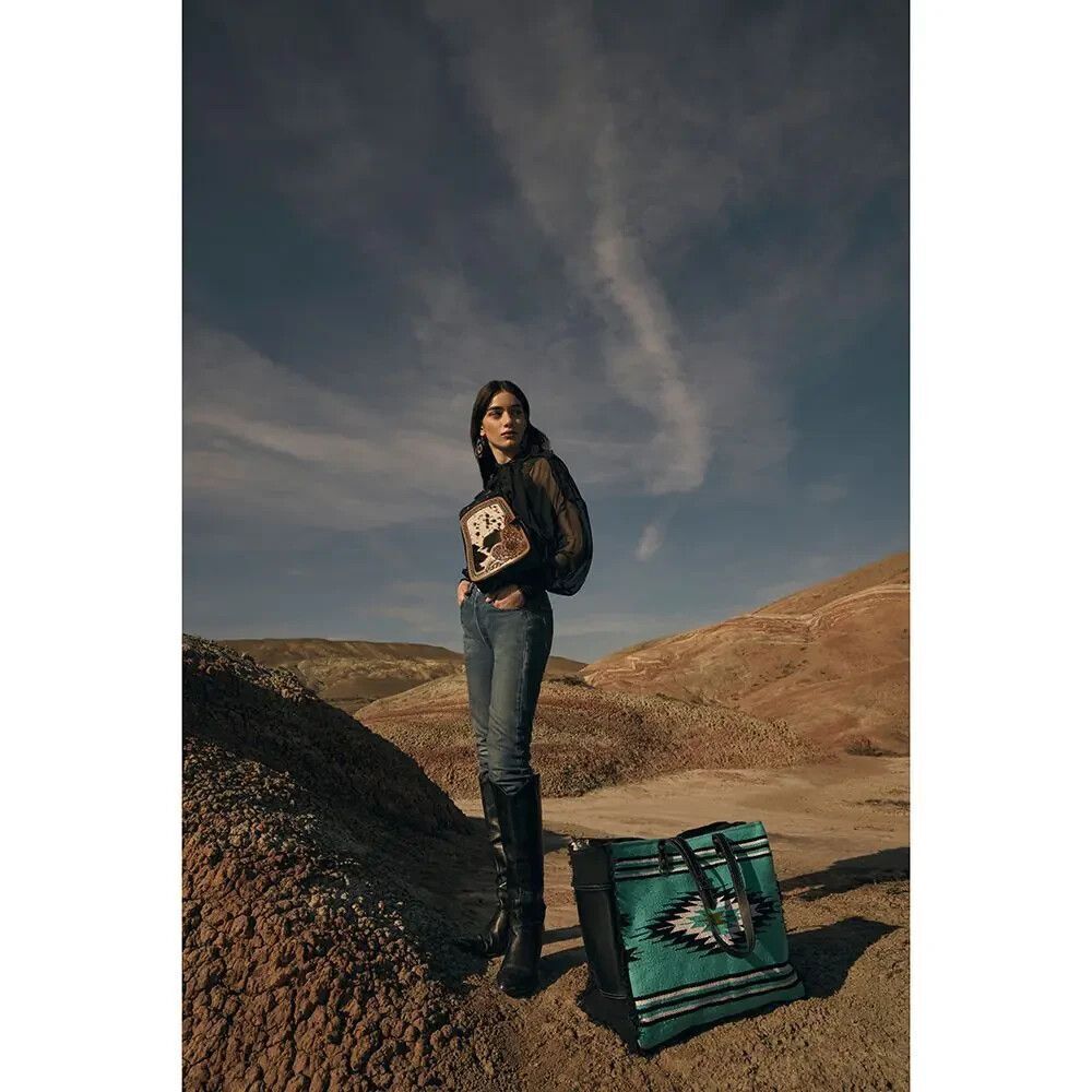 Myra Bag Handmade Riverbend Weekender Bag Upcycled Canvas & Cowhide Leather
